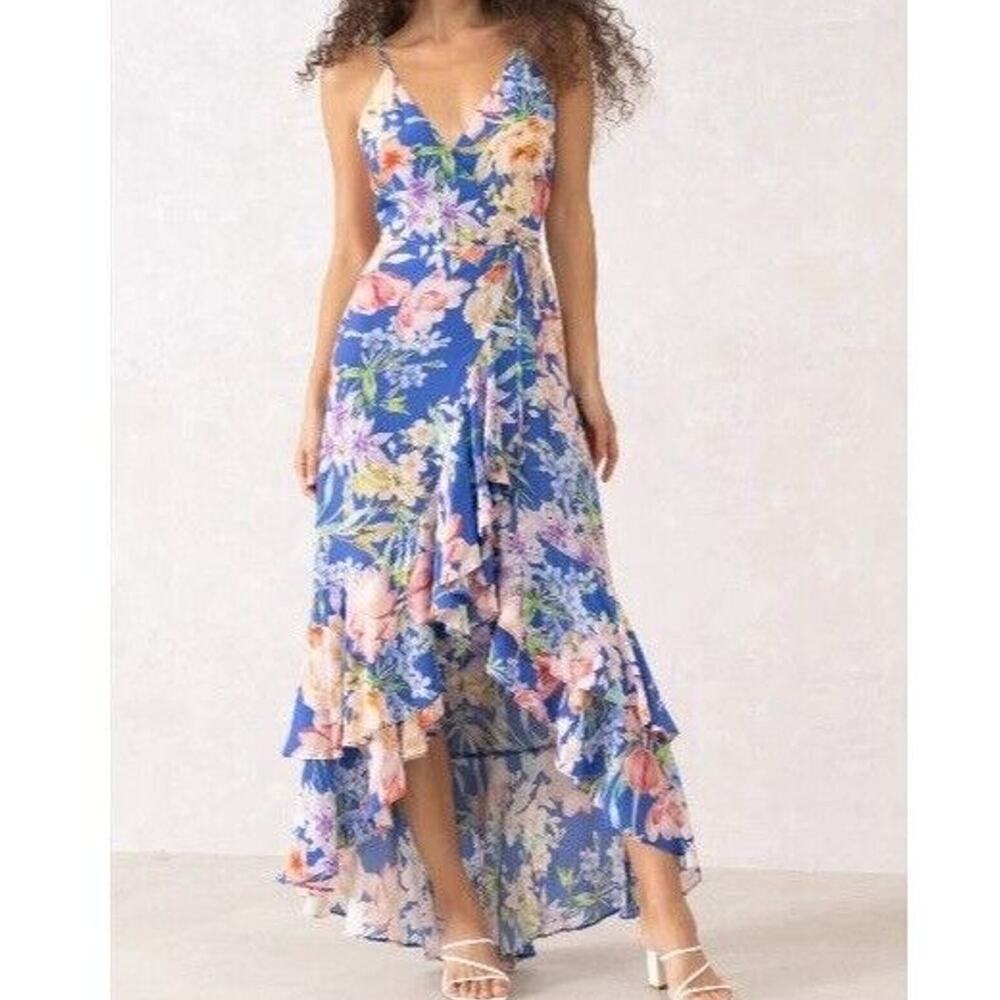 Yumi Kim Adela Maxi Floral Wrap Dress Fairy Boho Romantic Blue NWOT XS